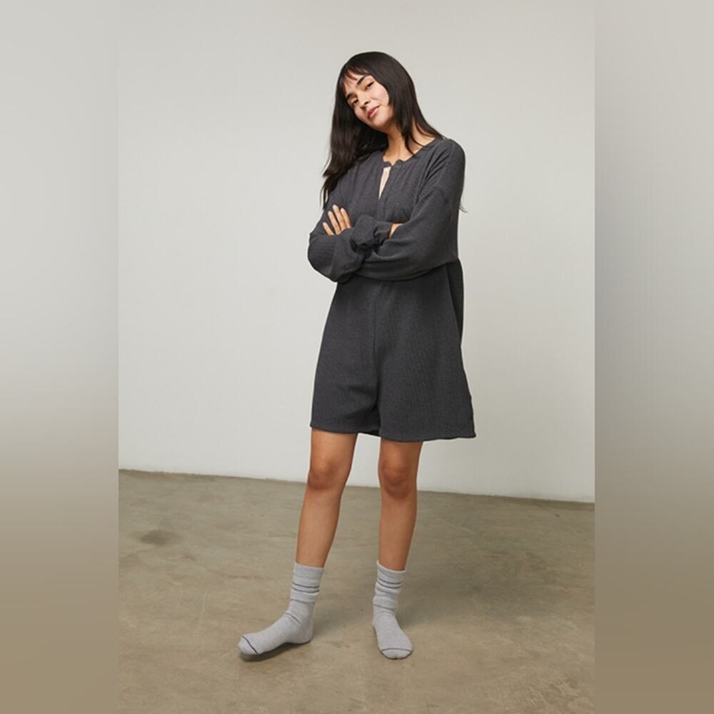 Lunya Restore waffle knit gray romper size large